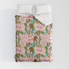 tigers and flowers Duvet Cover