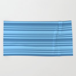 [ Thumbnail: Blue and Light Sky Blue Colored Lines Pattern Beach Towel ]