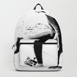 Surfers // Modern and Vintage Beach Aesthetic Photography of Cool Artsy Black and White Landscape Backpack