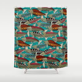 Alaskan salmon teal Shower Curtain