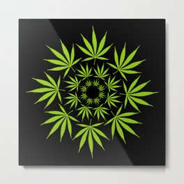 Cannabis Leaf Circle Modern Graphic Illustration Art Metal Print | Drugs, Marijuana, Bong, Green, 710, Dope, Pot, Stoned, Ganja, High 