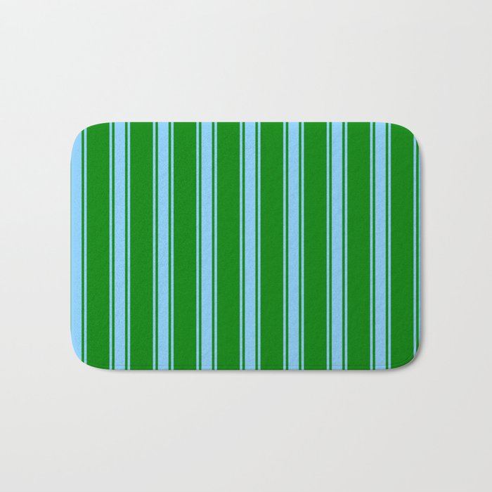 Green and Light Sky Blue Colored Striped Pattern Bath Mat