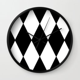LARGE BLACK AND WHITE HARLEQUIN DIAMOND PATTERN Wall Clock | Geometric, Color, Janeholloway, Jockey, Stylish, Pattern, Harlequin, Classic, Diamond, Abstract 