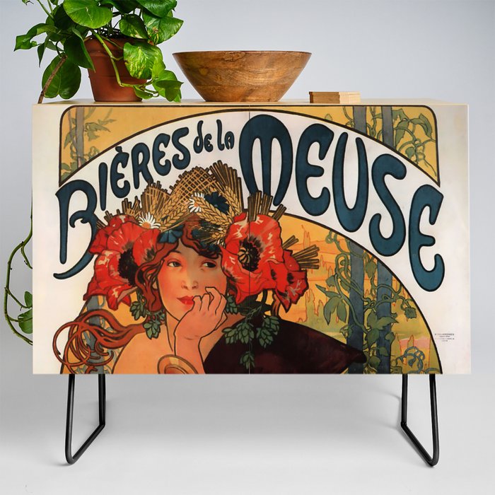 Bières de la Meuse - Alphonse Mucha (Reproduction) Poster on Public Domain Credenza