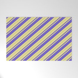 [ Thumbnail: Tan & Slate Blue Colored Stripes Pattern Welcome Mat ]