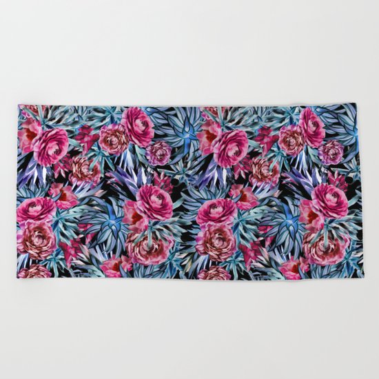 The floral pattern . pink and blue Beach Towel