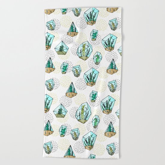 Succulents in the glass vase Beach Towel