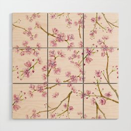 Spring Flowers - Pink Cherry Blossom Pattern Wood Wall Art