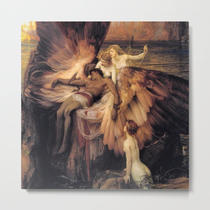 Flying too close to the sun; the lament for Icarus by the angels portrait painting by Herbert Draper  Metal Print