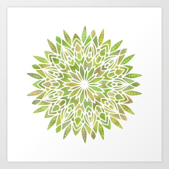 Mandala Desert Cactus Green Art Print