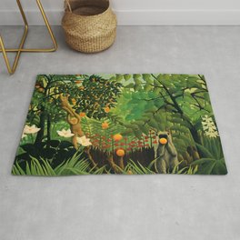 Henri Rousseau "Monkeys in the jungle - Exotic landscape" Area & Throw Rug