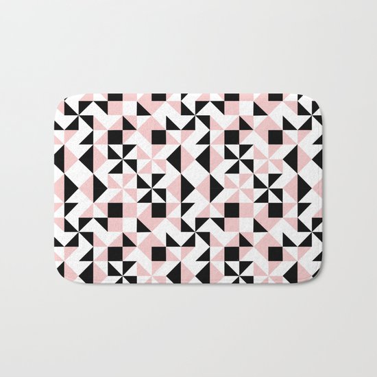 Eva - rose quartz quilt squares hipster retro geometric minimal abstract pattern print black pink Bath Mat