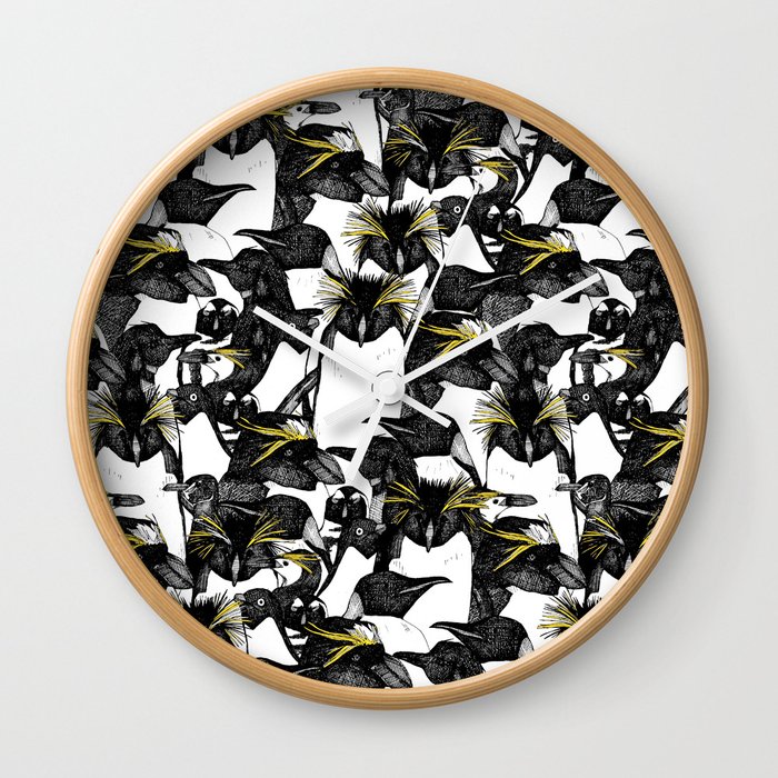 just penguins black white yellow Wall Clock