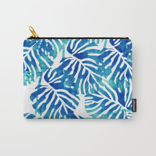 Tropical Leaves – Blue Abstract Carry-All Pouch