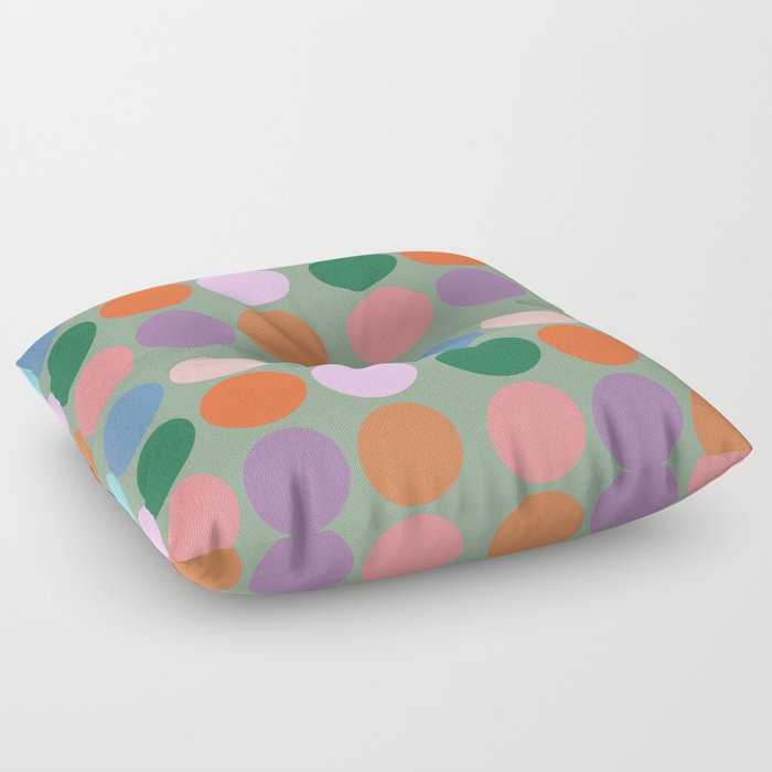 Modern Polk Dots Muted Pastel Geometric Circles Pink And Green Cool Colorful Pattern Floor Pillow