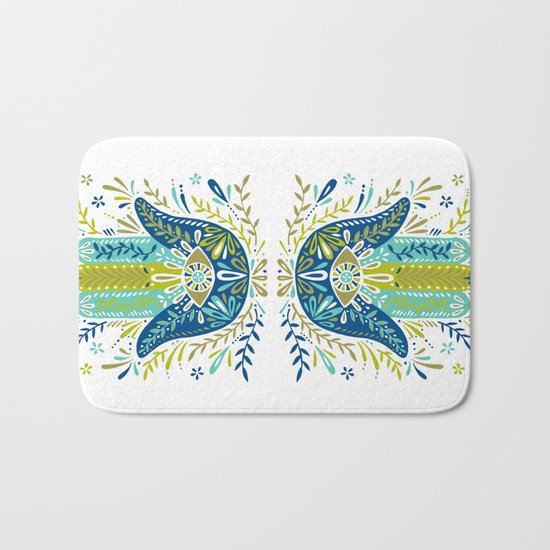 Hamsa Hand – Lime, Turquoise & Navy Palette Bath Mat