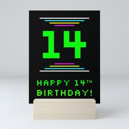 [ Thumbnail: 14th Birthday - Nerdy Geeky Pixelated 8-Bit Computing Graphics Inspired Look Mini Art Print ]