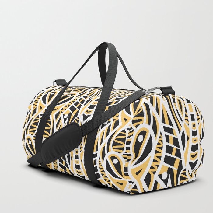 Charcoal White and Yellow Abstract Tribal Pattern Duffle Bag