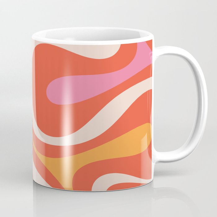 Mod Swirl Retro Modern Abstract Pattern Bright Pink Orange Beige Coffee Mug