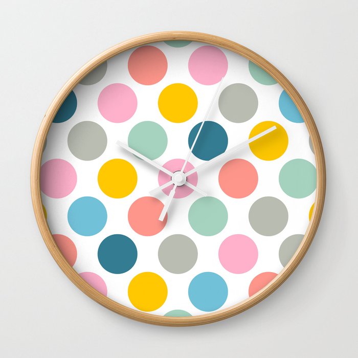 SPRING DOTSY POLKA DOT PATTERN with TRUE WHITE Background Wall Clock