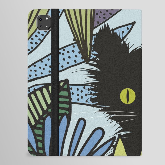 Black Cat in Blue Garden iPad Folio Case