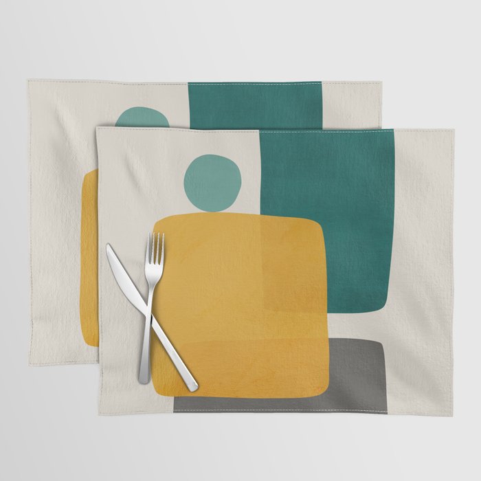 Teal Mustard Abstract Shapes 01 Placemat