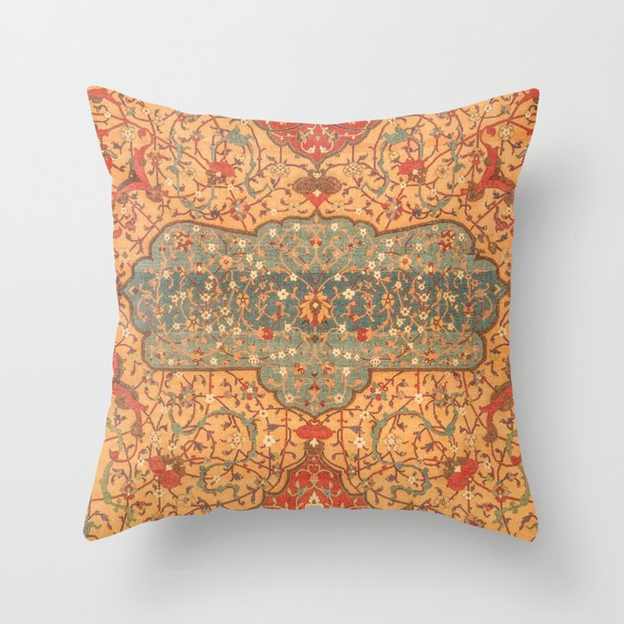 Flowery Vines VI // 16th Century Contemporary Red Blue Yellow Colorful Ornate Accent Rug Pattern Throw Pillow