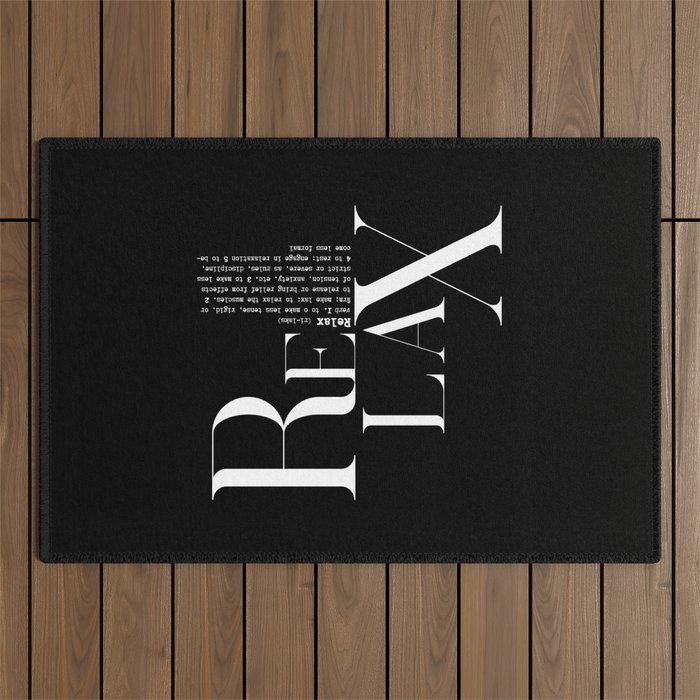 Relax Black And White Lettering Design Outdoor Rug