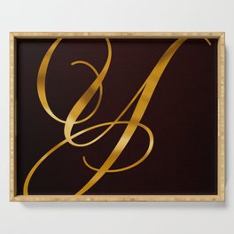 Golden letter Y in vintage design Serving Tray