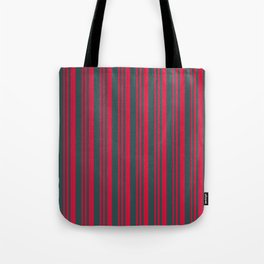 [ Thumbnail: Crimson and Dark Slate Gray Colored Lines Pattern Tote Bag ]