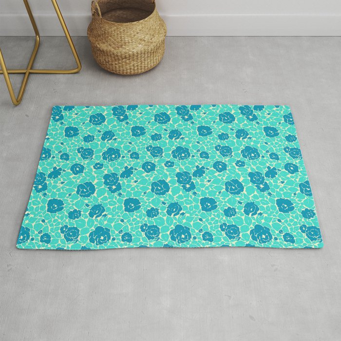 Blue and turquoise roses pattern Rug