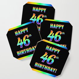 [ Thumbnail: Fun, Colorful, Rainbow Spectrum “HAPPY 46th BIRTHDAY!” Coaster ]