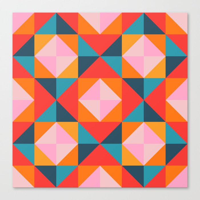 GEOMETRIC SQUARE CHECKERBOARD TILES in SOUTHWESTERN DESERT COLORS CORAL ORANGE PINK TEAL BLUE Canvas Print