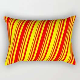 [ Thumbnail: Red and Yellow Colored Lined/Striped Pattern Rectangular Pillow ]