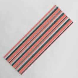 [ Thumbnail: Light Grey, Dark Slate Gray & Salmon Colored Stripes/Lines Pattern Yoga Mat ]