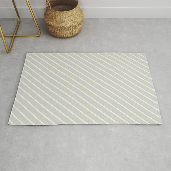 Light Gray and Light Yellow Colored Lines/Stripes Pattern Rug