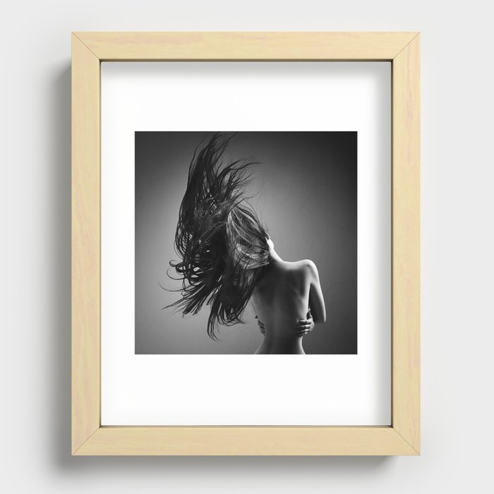 Sensual woman long waving hair Recessed Framed Print