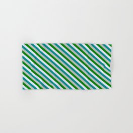 [ Thumbnail: Lavender, Dark Cyan, Grey, and Green Colored Stripes/Lines Pattern Hand & Bath Towel ]