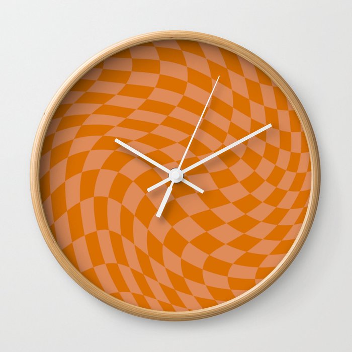 Burnt orange swirl checker Wall Clock