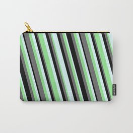 [ Thumbnail: Dim Grey, Black, Light Cyan, and Light Green Colored Striped Pattern Carry-All Pouch ]