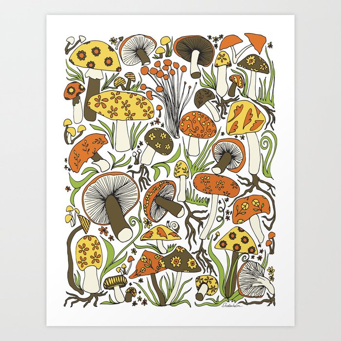 Hand-drawn Mushrooms Art Print