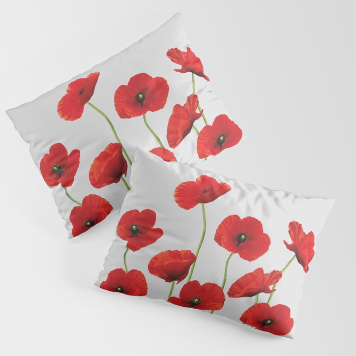 poppies Flowers red grey background Pillow Sham