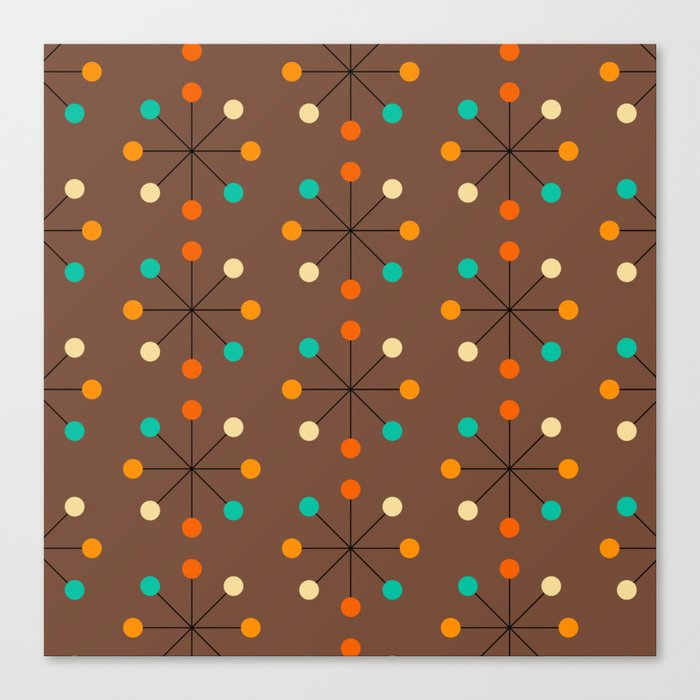 50s Mid Century Modern Atomic Pattern in Brown, Orange, Yellow & Turquoise Canvas Print