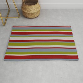 [ Thumbnail: Slate Gray, Green, Grey & Dark Red Colored Pattern of Stripes Rug ]