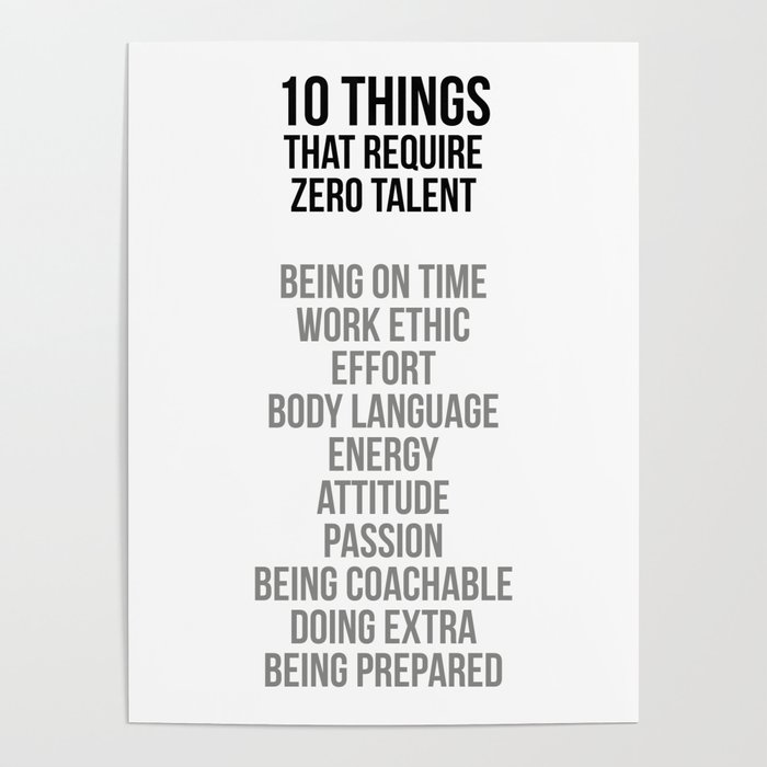 Ten Things That Require Zero Talent, Office Decor, Office Wall Art Poster