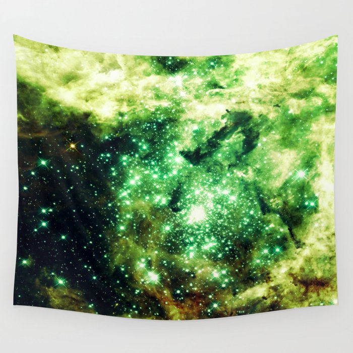 Lime Green Grass Galaxy Nebula Wall Tapestry