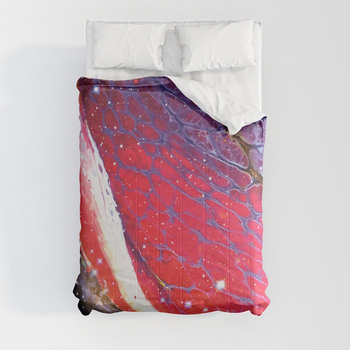 Neon marble space #1: purple, red, stars Comforter