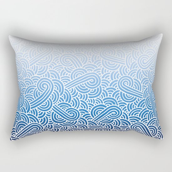Ombre blue and white swirls doodles Rectangular Pillow