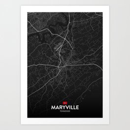 Maryville, Tennessee, United States - Dark City Map Art Print