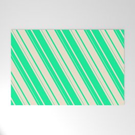 [ Thumbnail: Green and Beige Colored Striped/Lined Pattern Welcome Mat ]